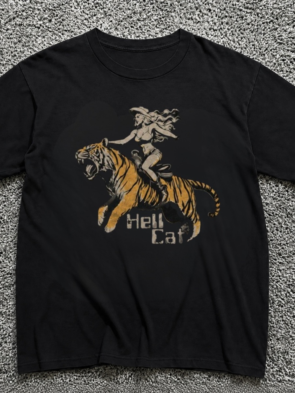 Hell Cat Tiger Graphic Tee - Black and Orange